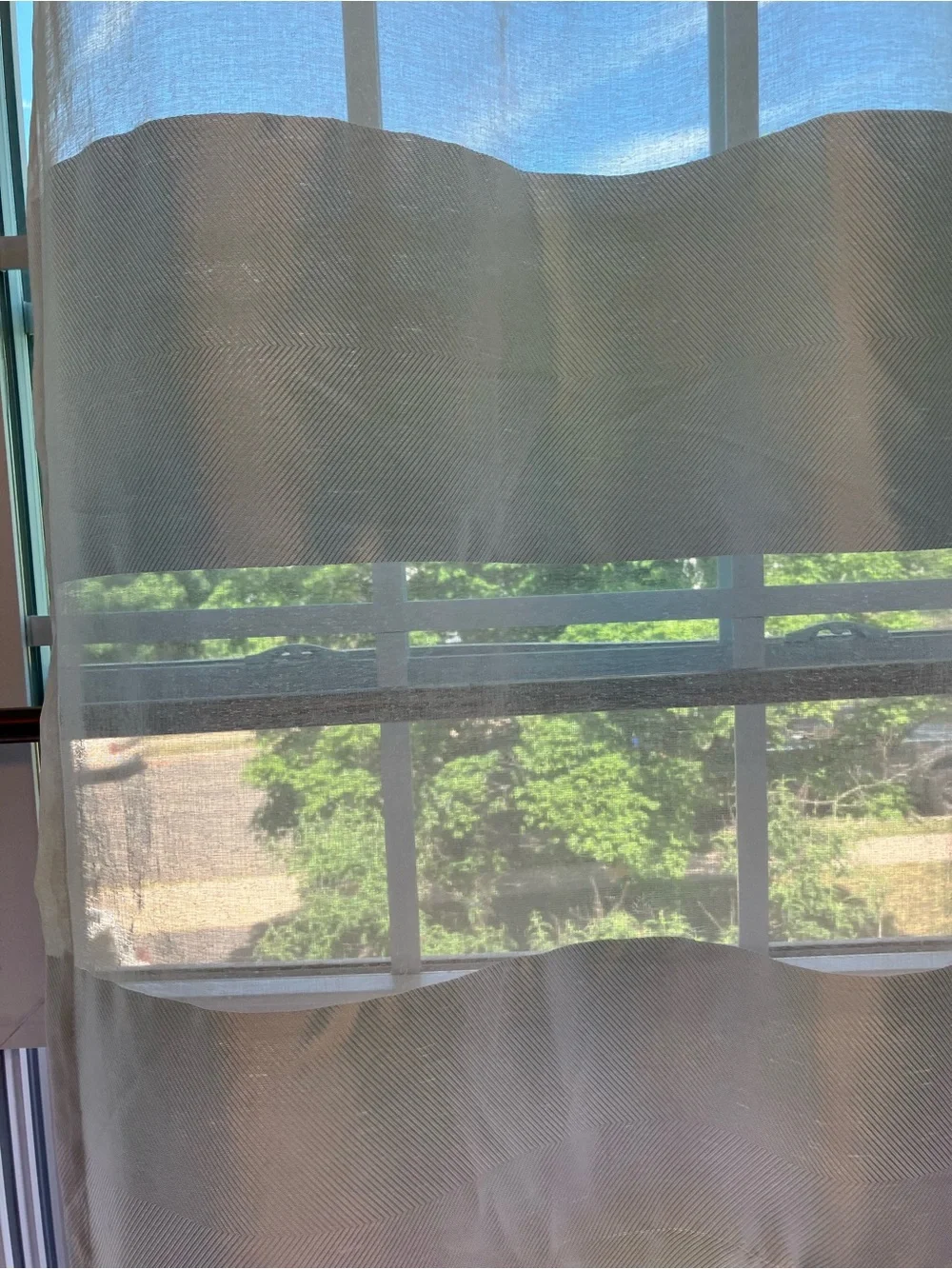 Four Sheer Striped White Window Curtain Panels- Duck River
